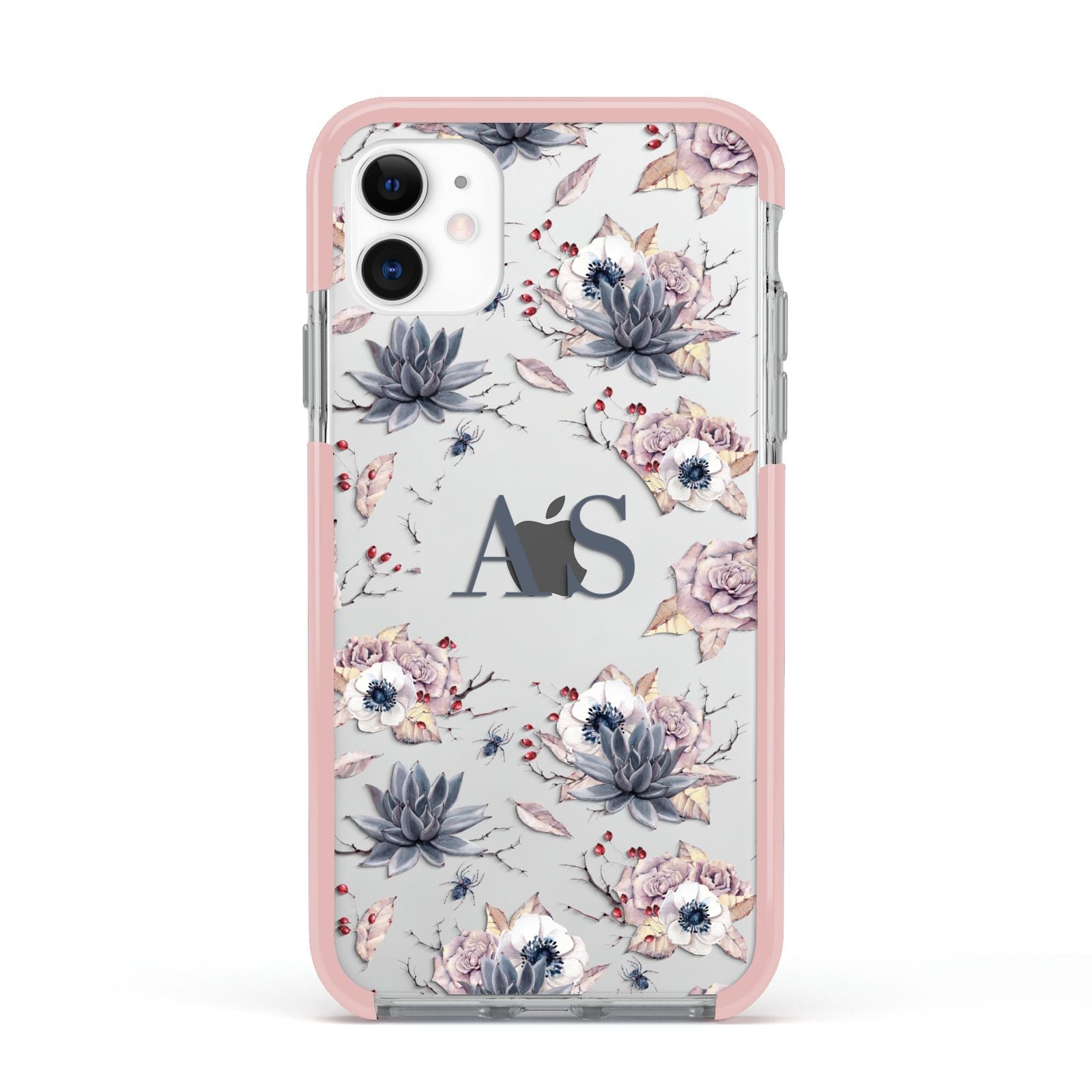 Personalised Halloween Floral Apple iPhone 11 in White with Pink Impact Case