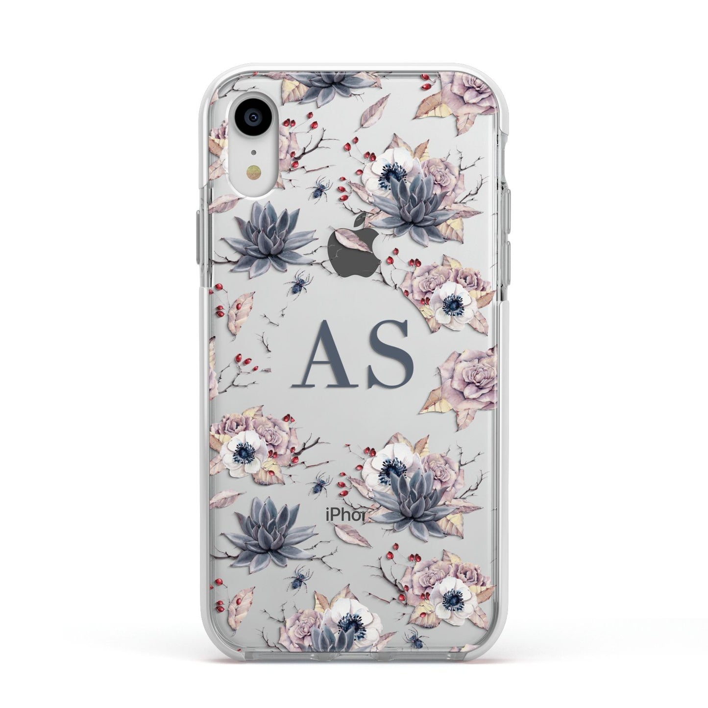 Personalised Halloween Floral Apple iPhone XR Impact Case White Edge on Silver Phone
