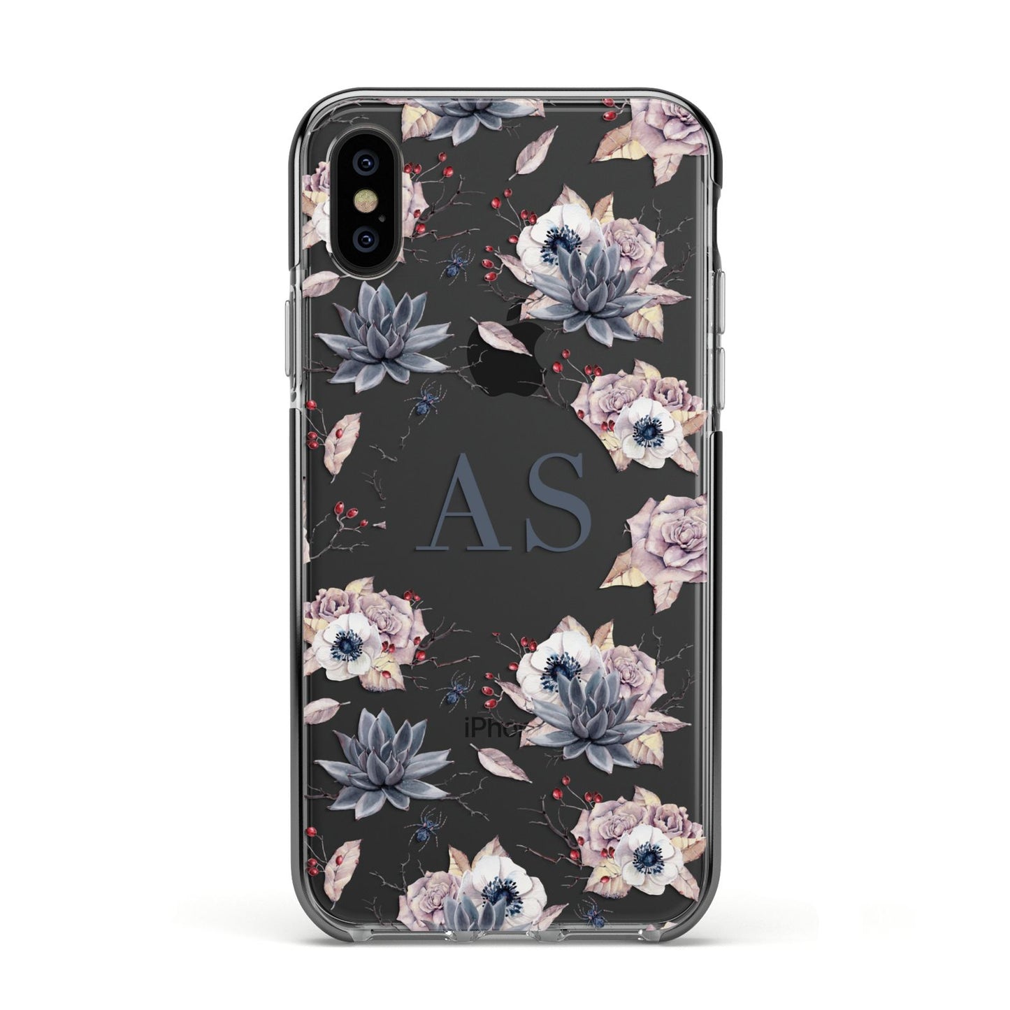 Personalised Halloween Floral Apple iPhone Xs Impact Case Black Edge on Black Phone