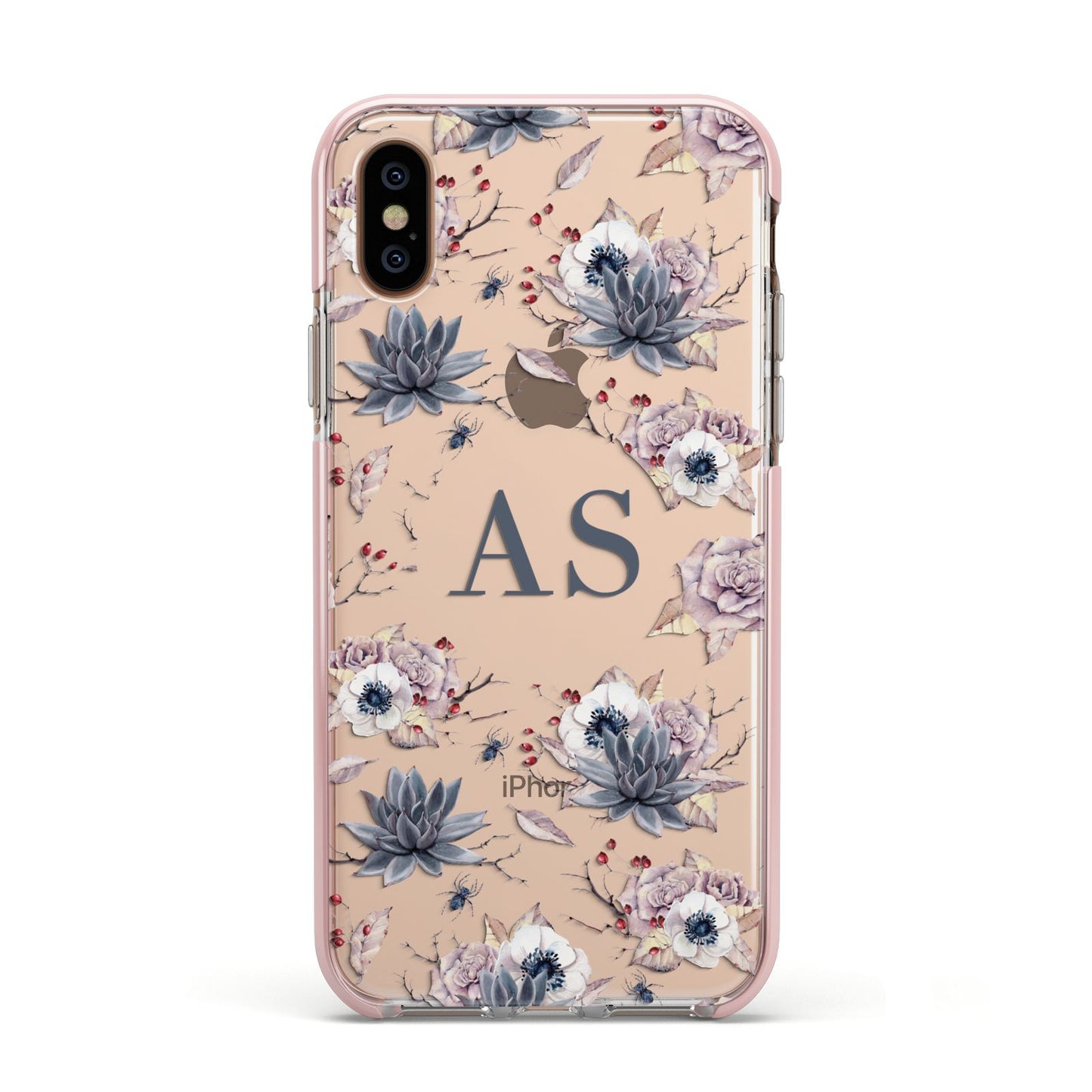 Personalised Halloween Floral Apple iPhone Xs Impact Case Pink Edge on Gold Phone