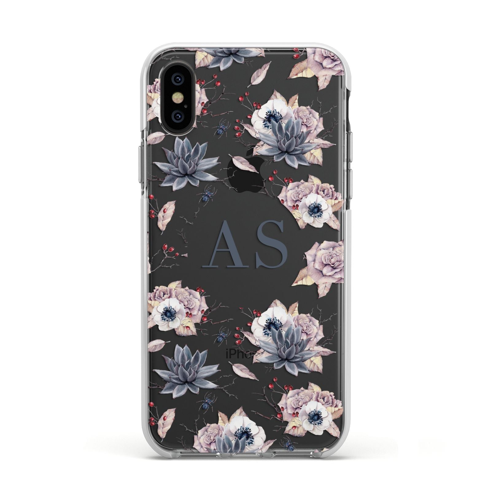 Personalised Halloween Floral Apple iPhone Xs Impact Case White Edge on Black Phone