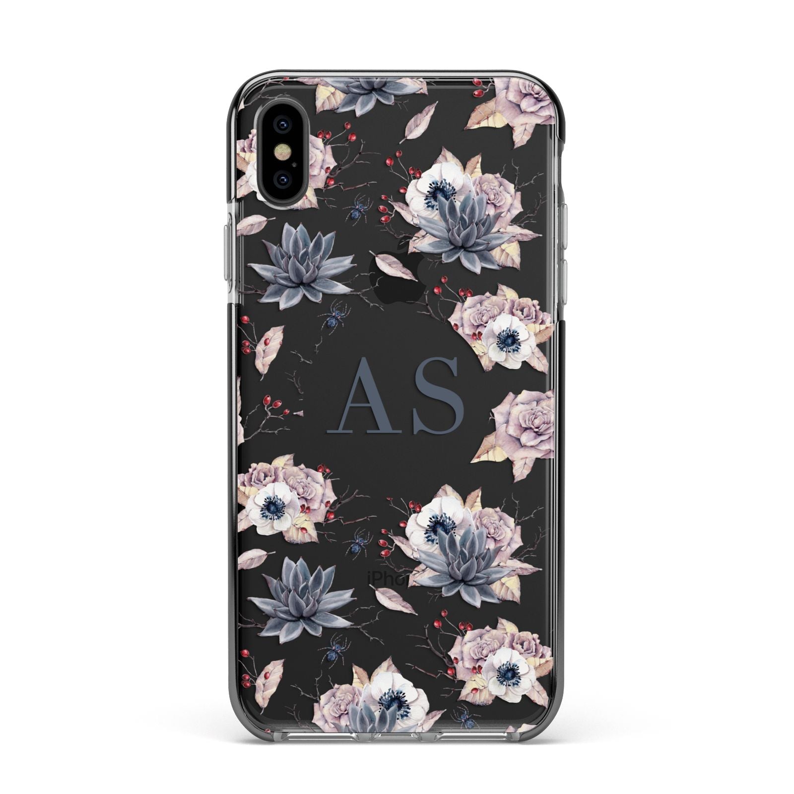 Personalised Halloween Floral Apple iPhone Xs Max Impact Case Black Edge on Black Phone