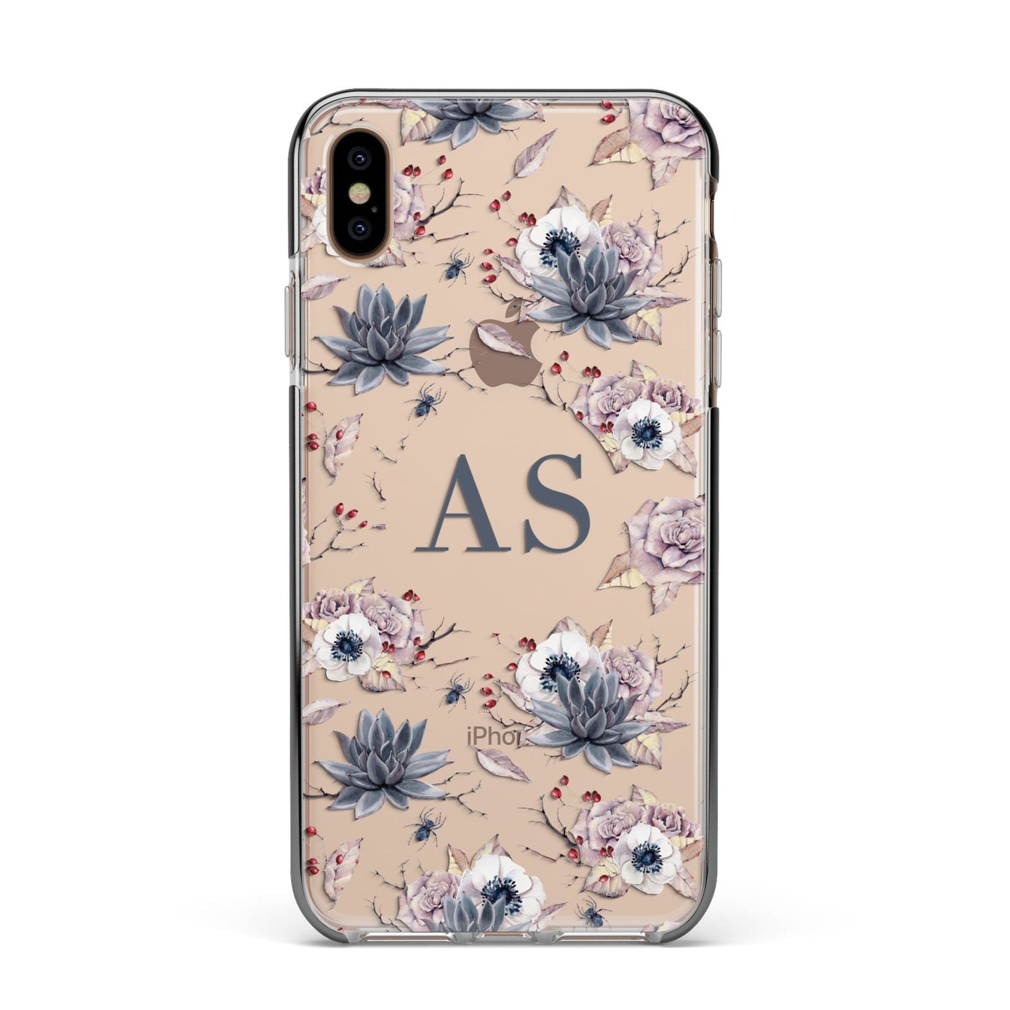 Personalised Halloween Floral Apple iPhone Xs Max Impact Case Black Edge on Gold Phone