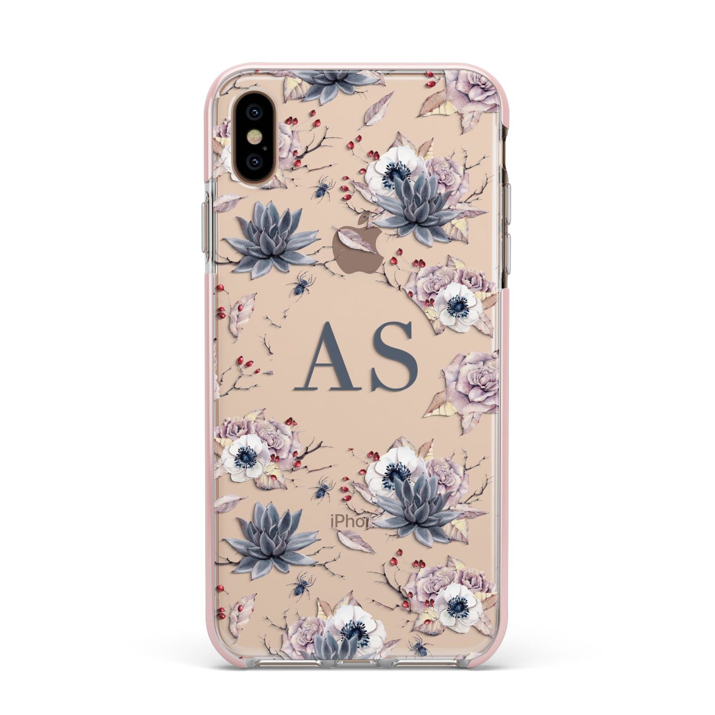 Personalised Halloween Floral Apple iPhone Xs Max Impact Case Pink Edge on Gold Phone