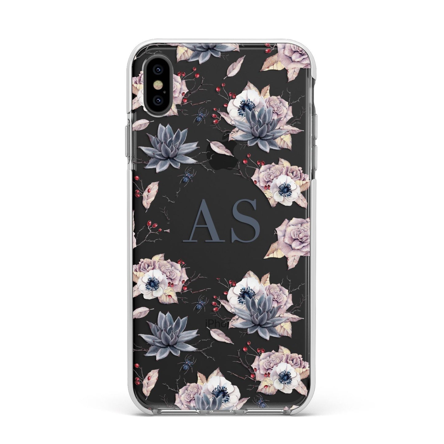 Personalised Halloween Floral Apple iPhone Xs Max Impact Case White Edge on Black Phone