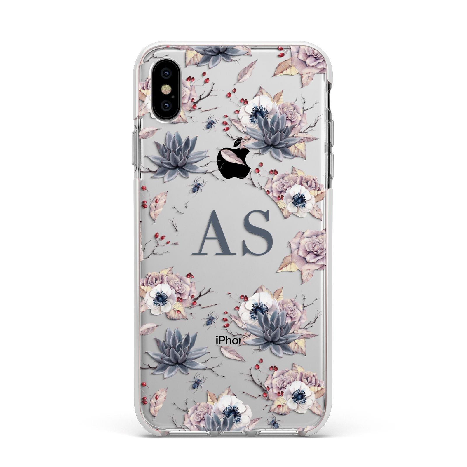 Personalised Halloween Floral Apple iPhone Xs Max Impact Case White Edge on Silver Phone