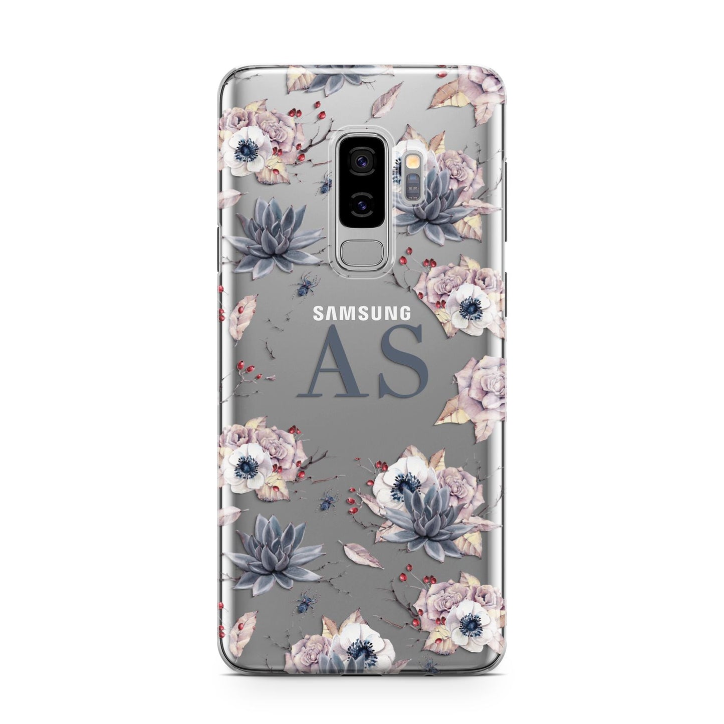Personalised Halloween Floral Samsung Galaxy S9 Plus Case on Silver phone