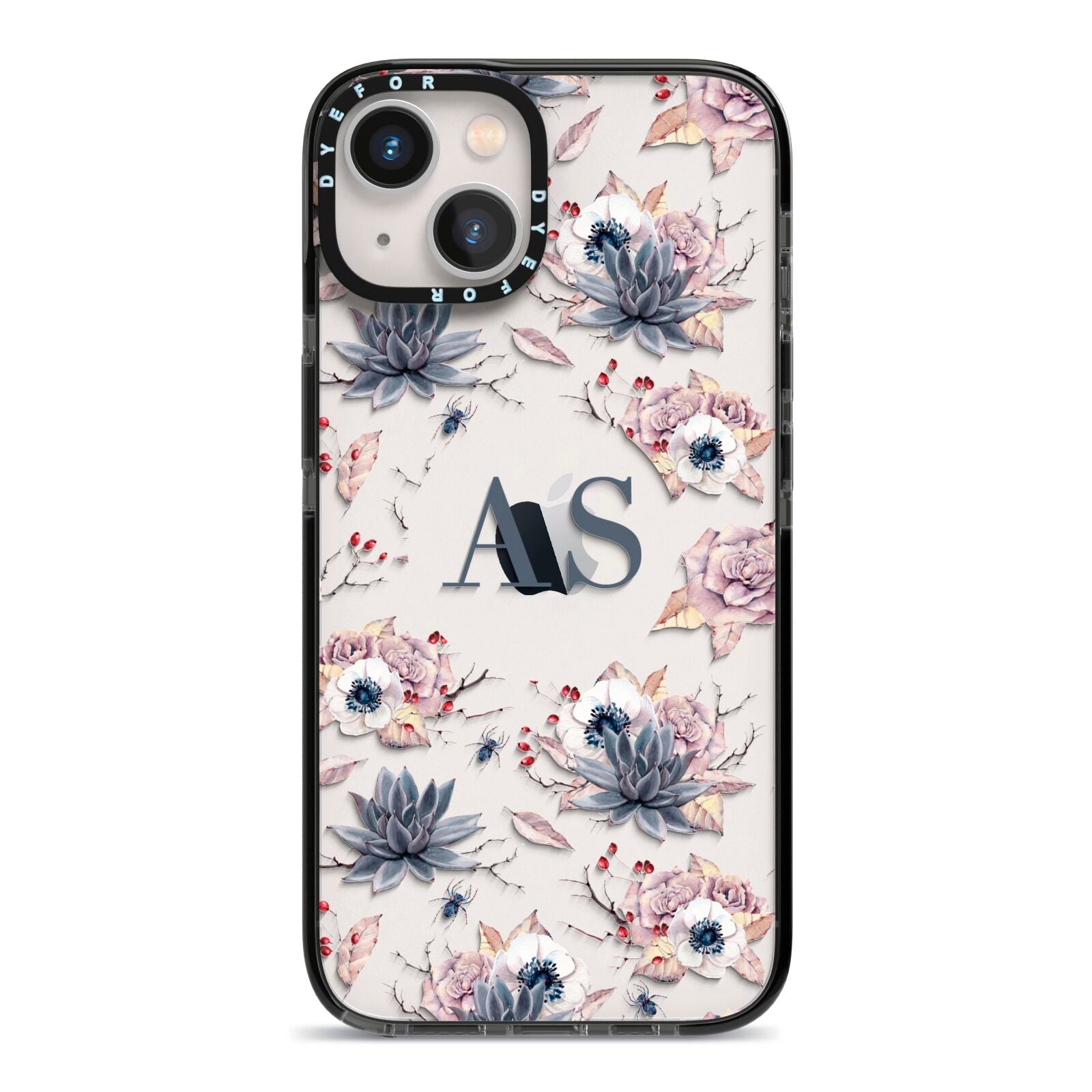 Personalised Halloween Floral iPhone 13 Black Impact Case on Silver phone