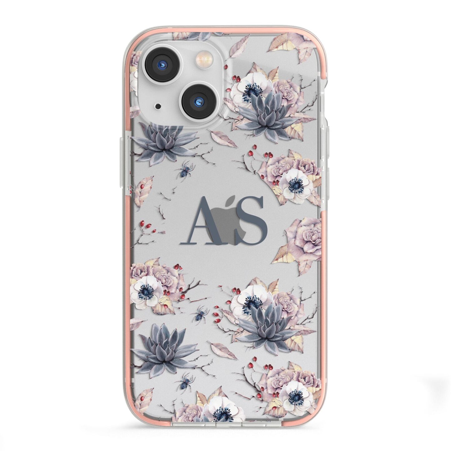 Personalised Halloween Floral iPhone 13 Mini TPU Impact Case with Pink Edges