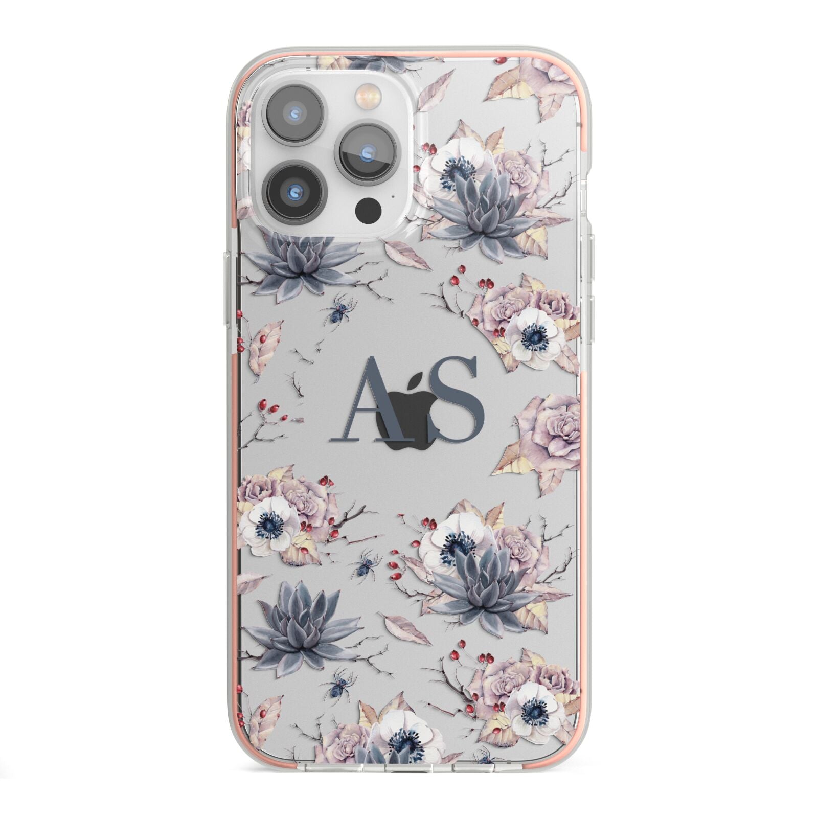 Personalised Halloween Floral iPhone 13 Pro Max TPU Impact Case with Pink Edges