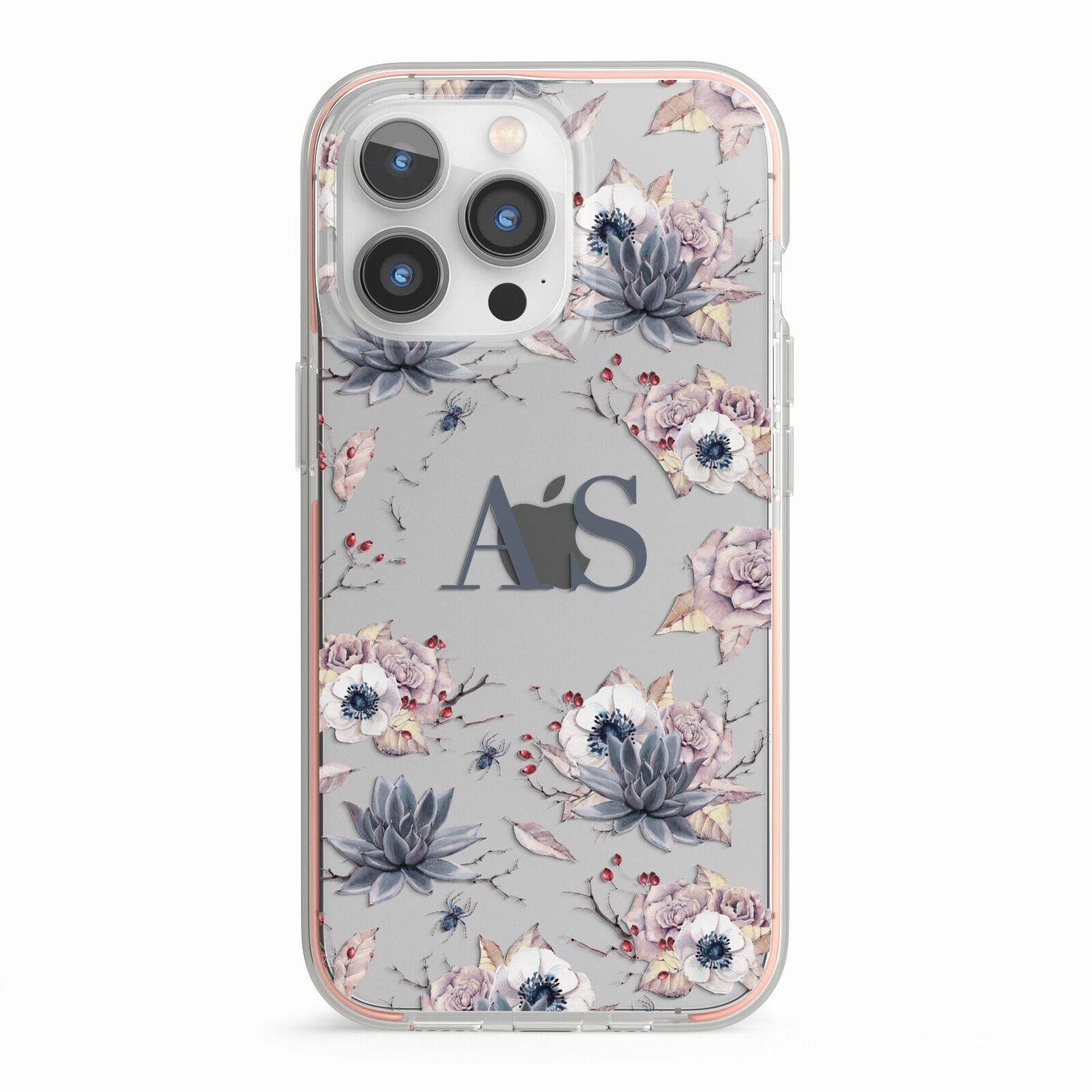 Personalised Halloween Floral iPhone 13 Pro TPU Impact Case with Pink Edges