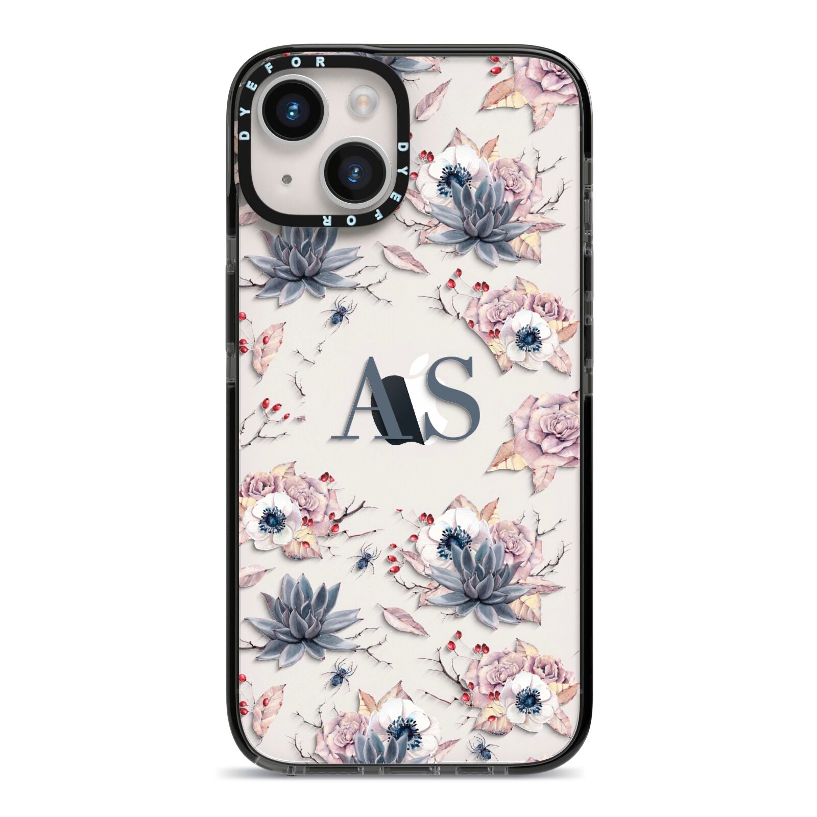 Personalised Halloween Floral iPhone 14 Black Impact Case on Silver phone