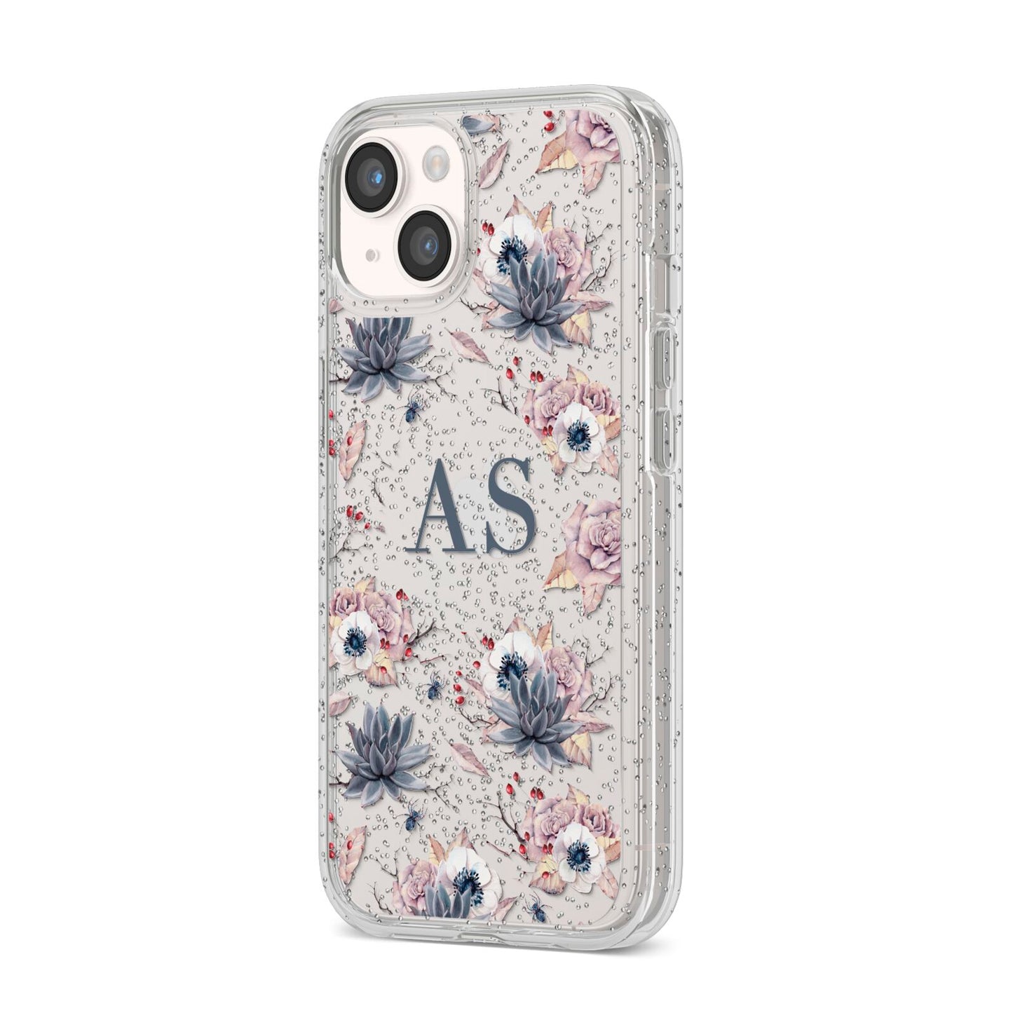 Personalised Halloween Floral iPhone 14 Glitter Tough Case Starlight Angled Image