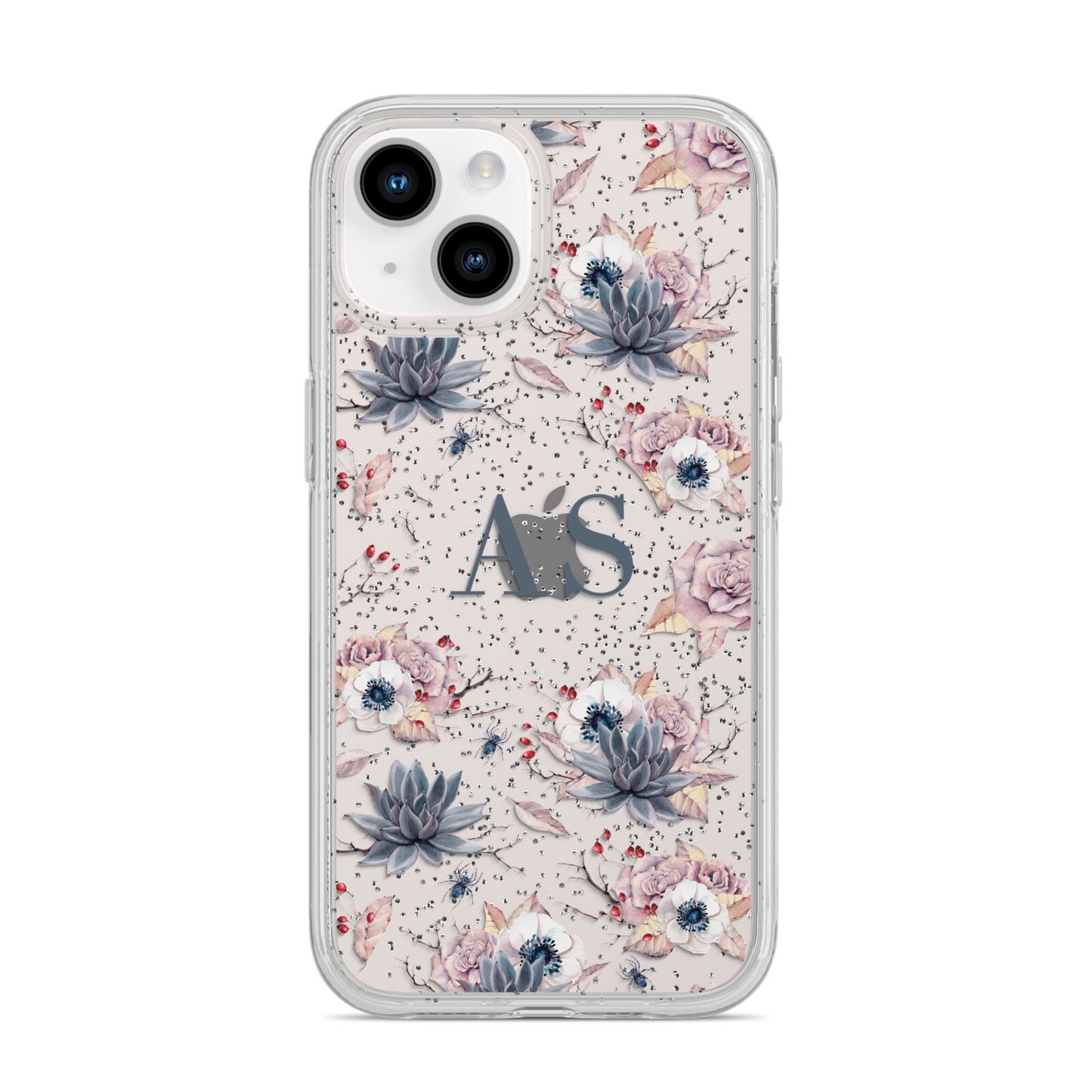 Personalised Halloween Floral iPhone 14 Glitter Tough Case Starlight