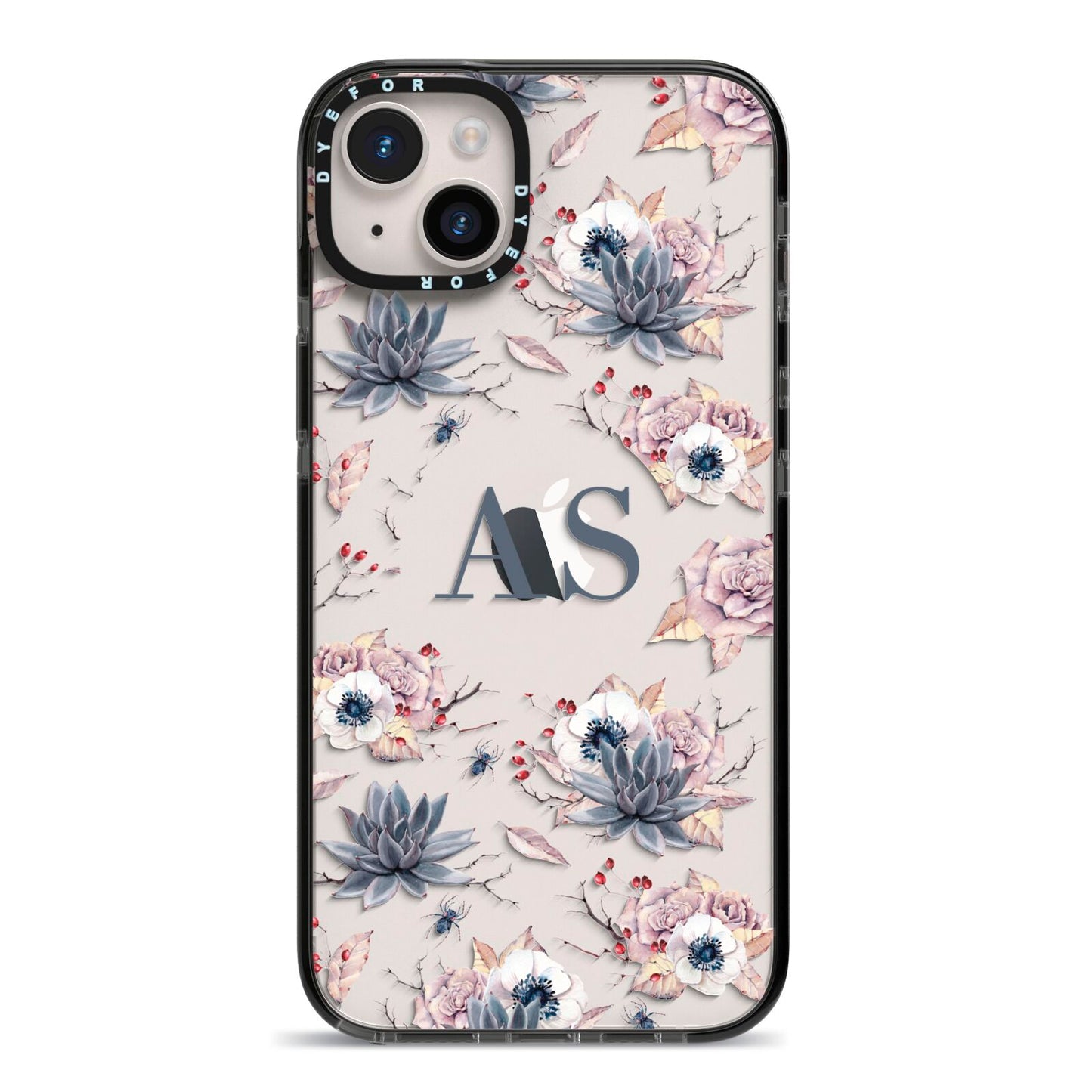 Personalised Halloween Floral iPhone 14 Plus Black Impact Case on Silver phone