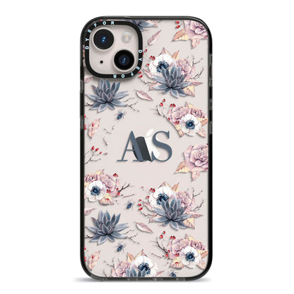 Personalised Halloween Floral iPhone 14 Plus Black Impact Case on Silver phone