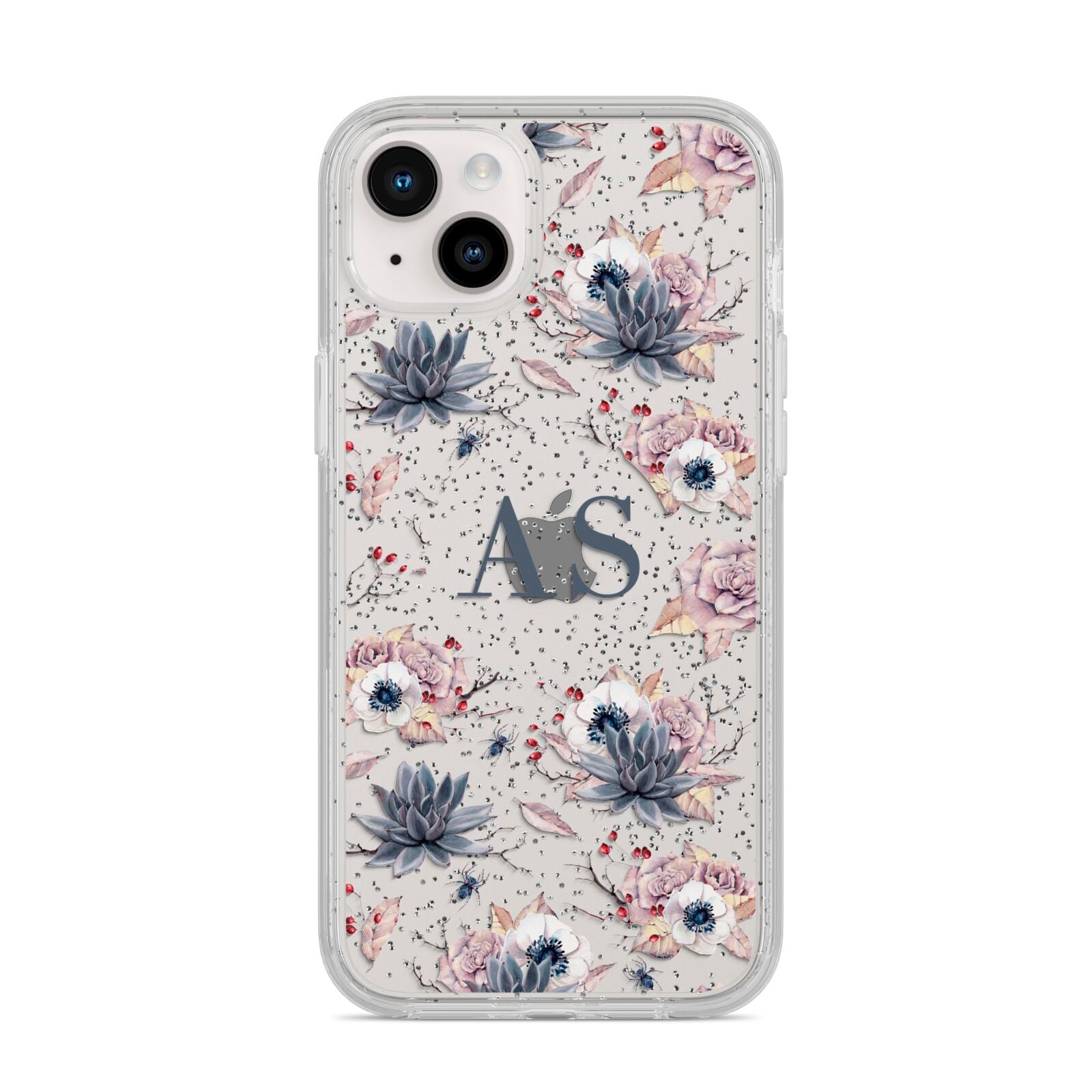 Personalised Halloween Floral iPhone 14 Plus Glitter Tough Case Starlight