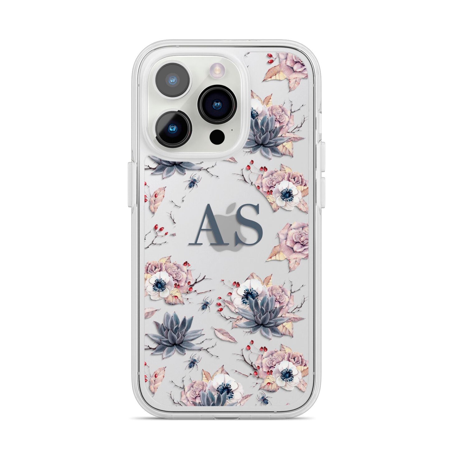 Personalised Halloween Floral iPhone 14 Pro Clear Tough Case Silver