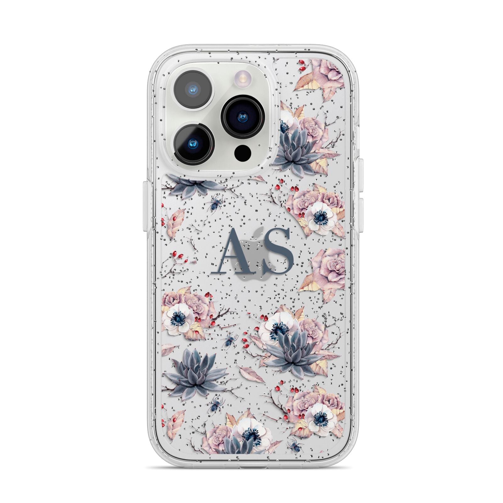 Personalised Halloween Floral iPhone 14 Pro Glitter Tough Case Silver