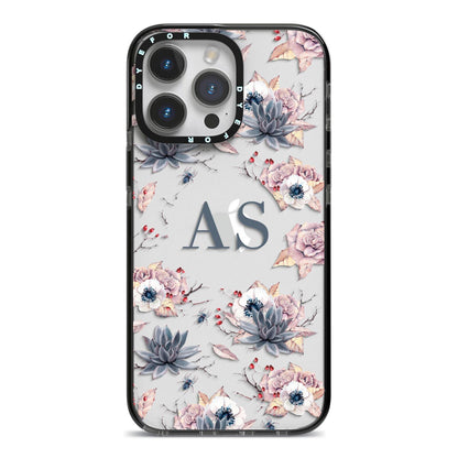 Personalised Halloween Floral iPhone 14 Pro Max Black Impact Case on Silver phone