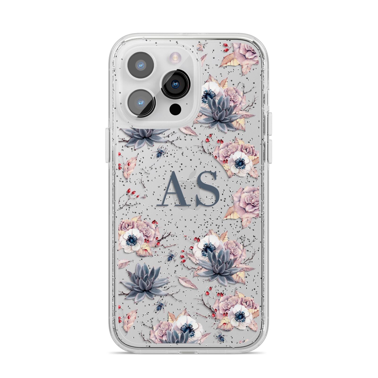 Personalised Halloween Floral iPhone 14 Pro Max Glitter Tough Case Silver