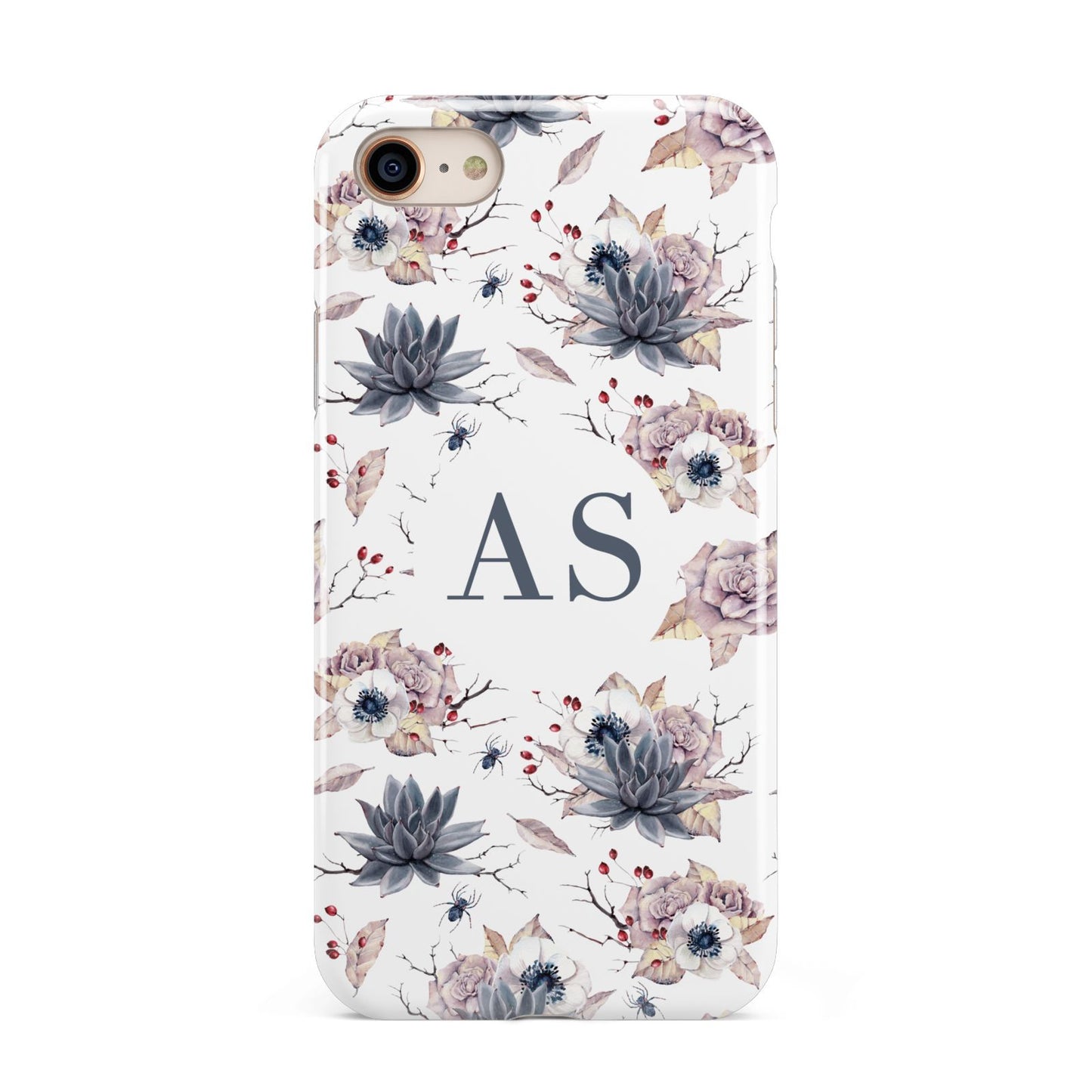 Personalised Halloween Floral iPhone 8 3D Tough Case on Gold Phone