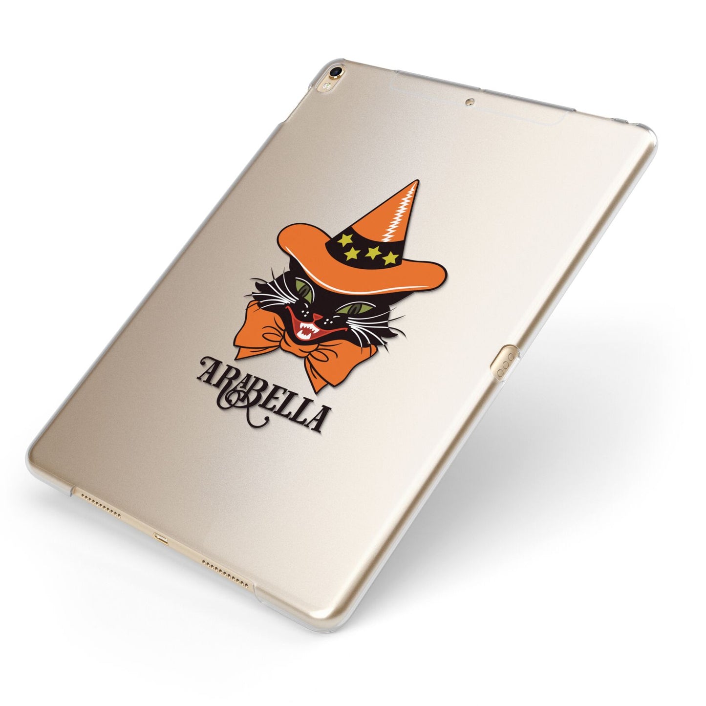 Personalised Halloween Hat Cat Apple iPad Case on Gold iPad Side View