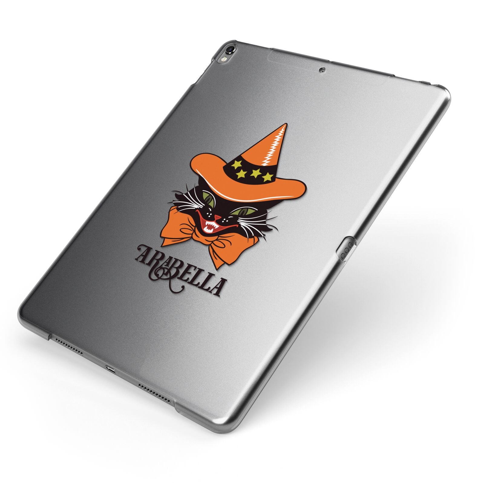 Personalised Halloween Hat Cat Apple iPad Case on Grey iPad Side View