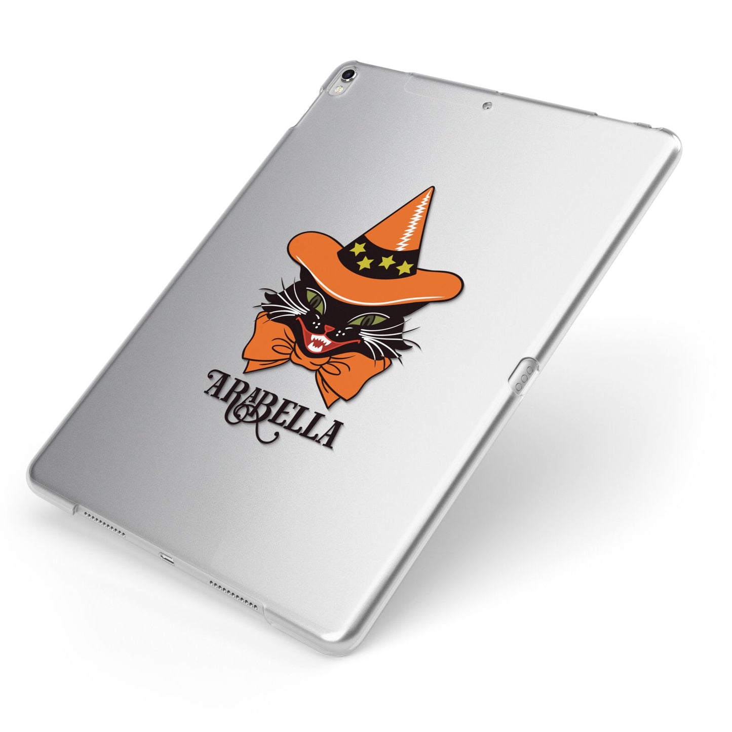 Personalised Halloween Hat Cat Apple iPad Case on Silver iPad Side View