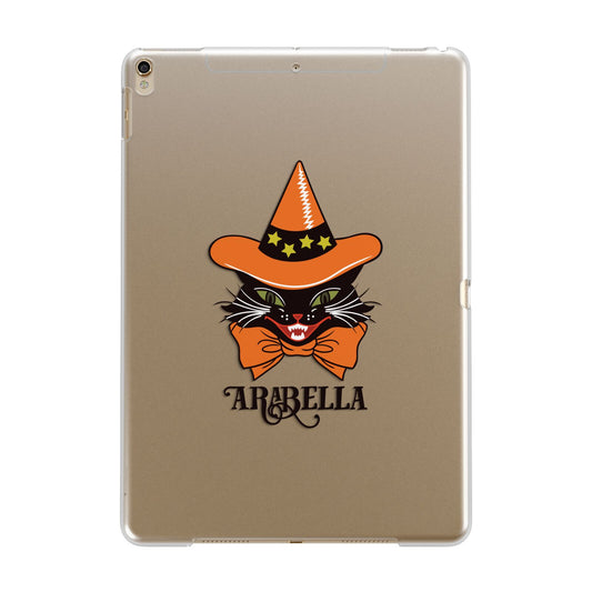 Personalised Halloween Hat Cat Apple iPad Gold Case
