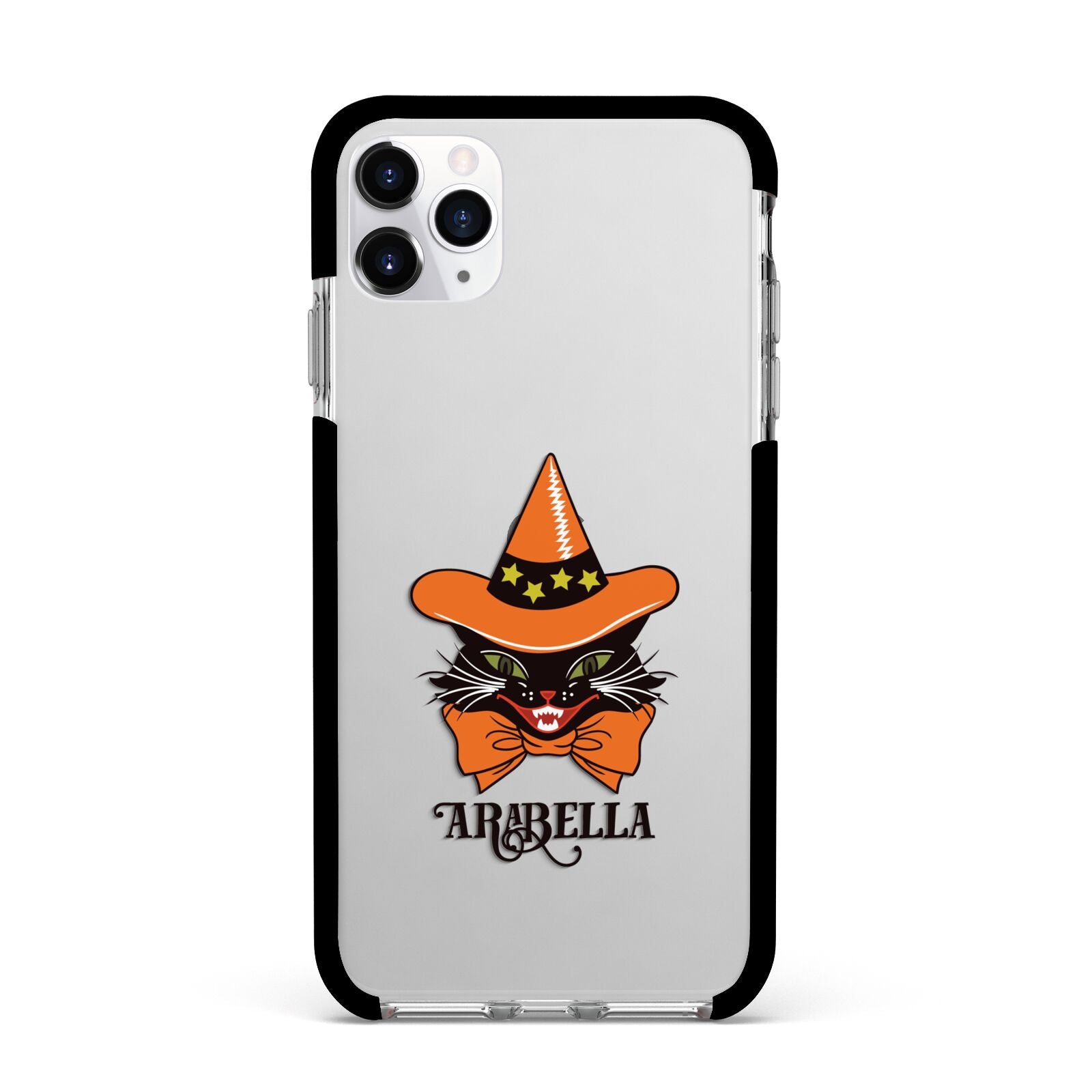 Personalised Halloween Hat Cat Apple iPhone 11 Pro Max in Silver with Black Impact Case