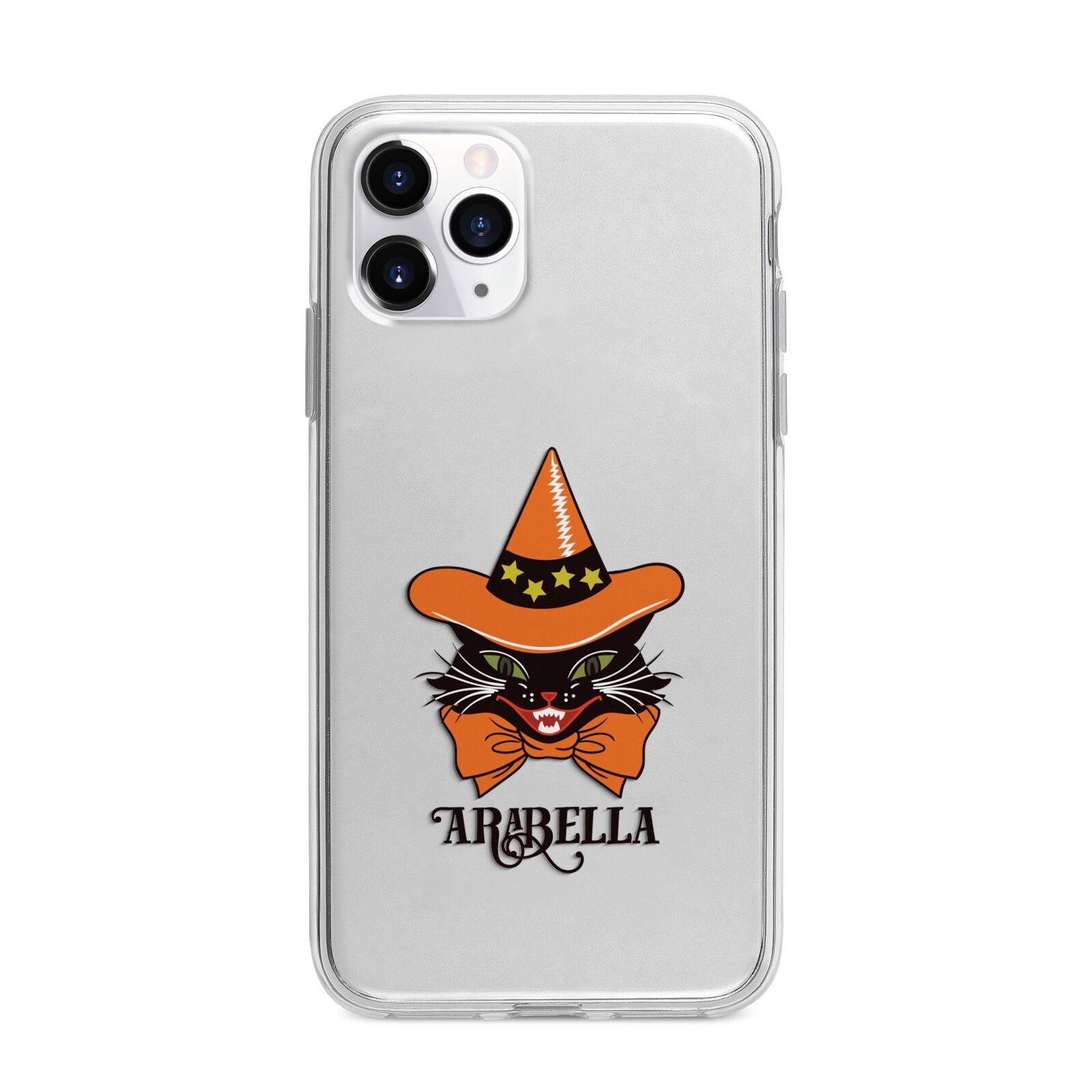Personalised Halloween Hat Cat Apple iPhone 11 Pro Max in Silver with Bumper Case