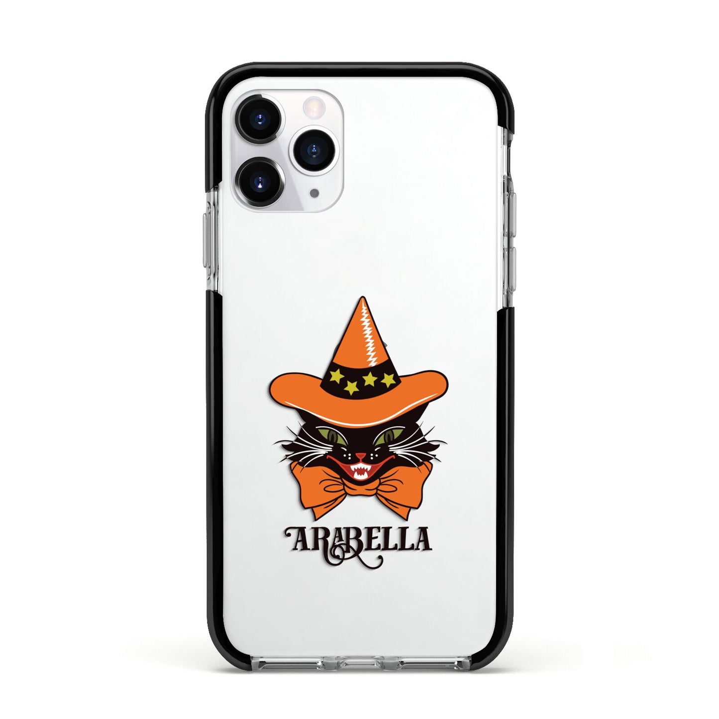 Personalised Halloween Hat Cat Apple iPhone 11 Pro in Silver with Black Impact Case