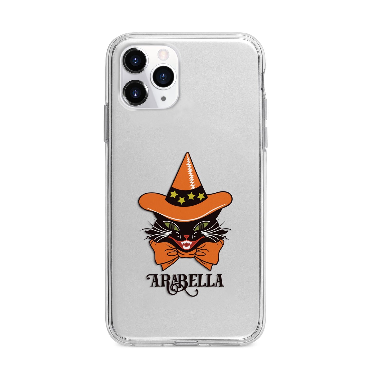 Personalised Halloween Hat Cat Apple iPhone 11 Pro in Silver with Bumper Case