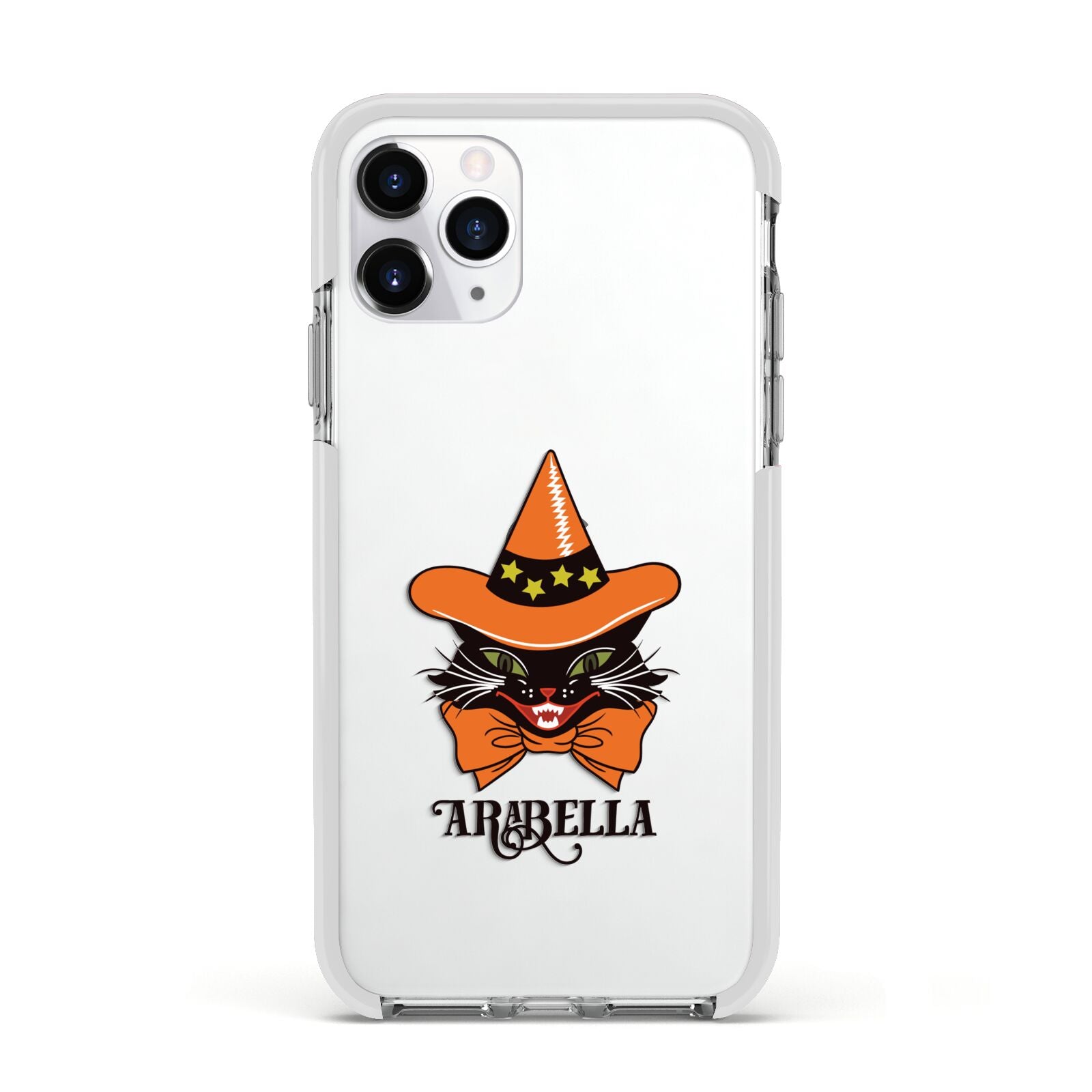 Personalised Halloween Hat Cat Apple iPhone 11 Pro in Silver with White Impact Case