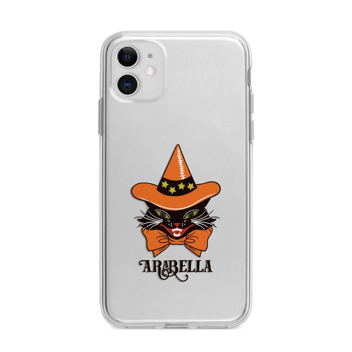 Personalised Halloween Hat Cat Apple iPhone 11 in White with Bumper Case