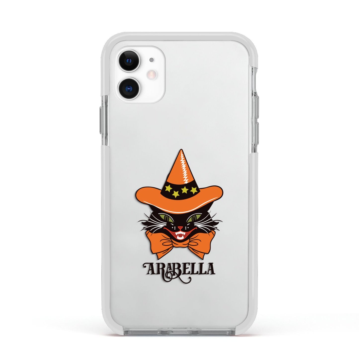 Personalised Halloween Hat Cat Apple iPhone 11 in White with White Impact Case