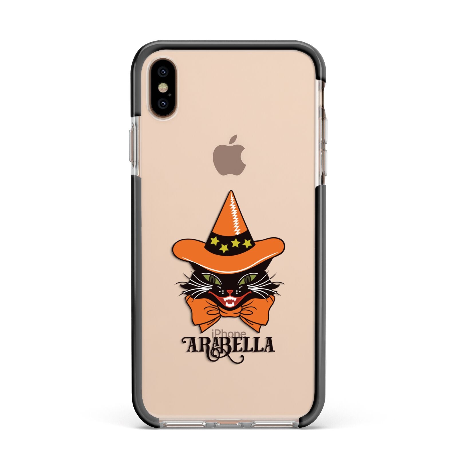 Personalised Halloween Hat Cat Apple iPhone Xs Max Impact Case Black Edge on Gold Phone