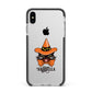 Personalised Halloween Hat Cat Apple iPhone Xs Max Impact Case Black Edge on Silver Phone