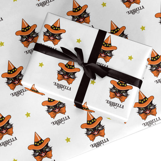 Personalised Halloween Hat Cat Custom Wrapping Paper