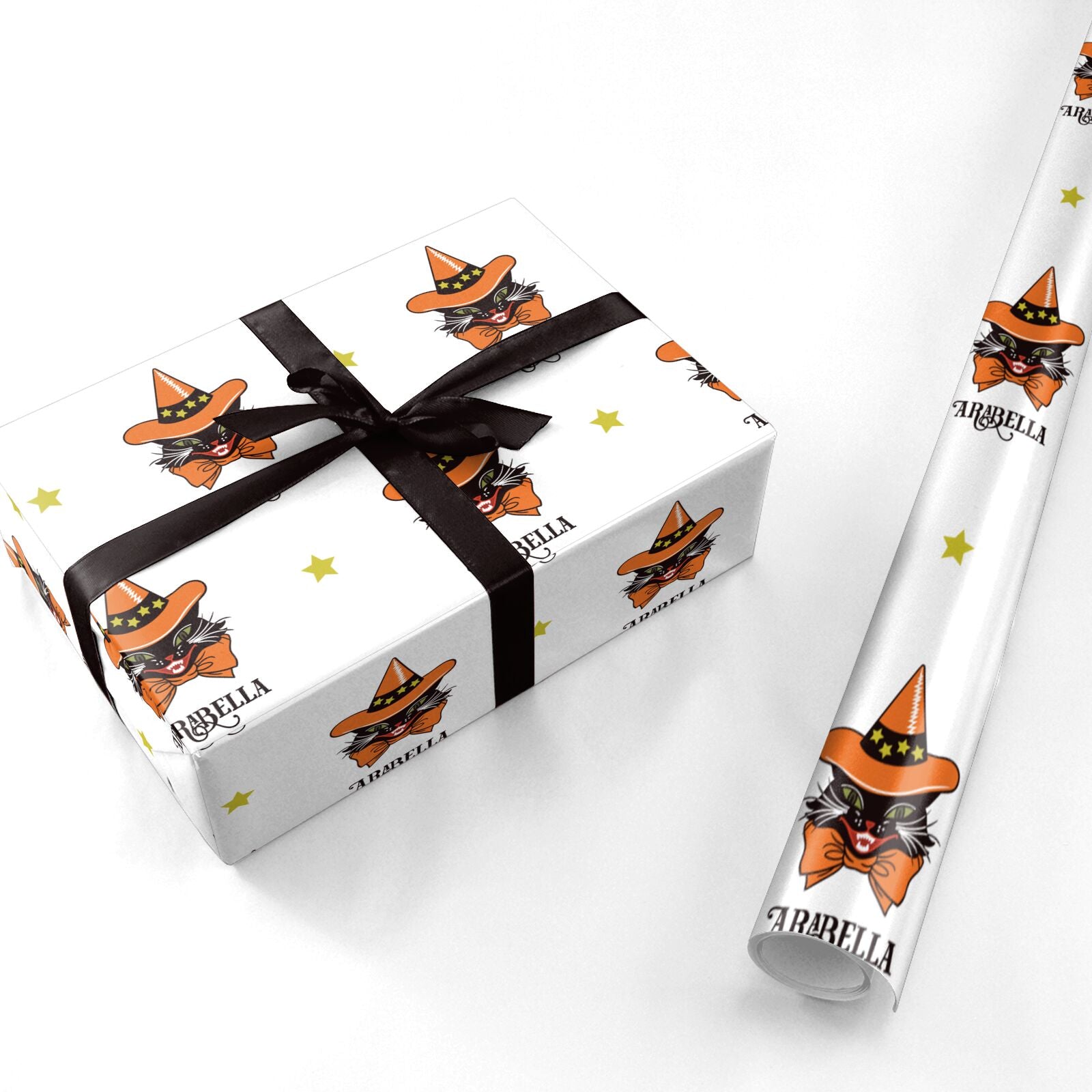 Personalised Halloween Hat Cat Personalised Wrapping Paper