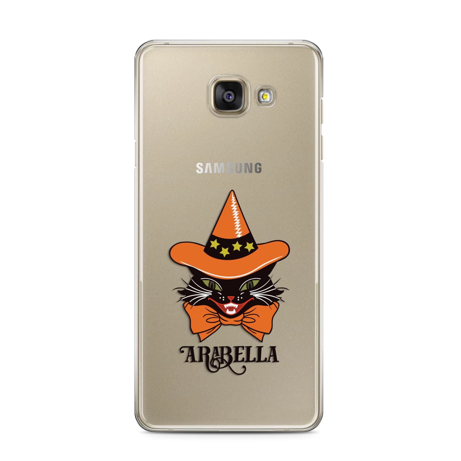 Personalised Halloween Hat Cat Samsung Galaxy A3 2016 Case on gold phone