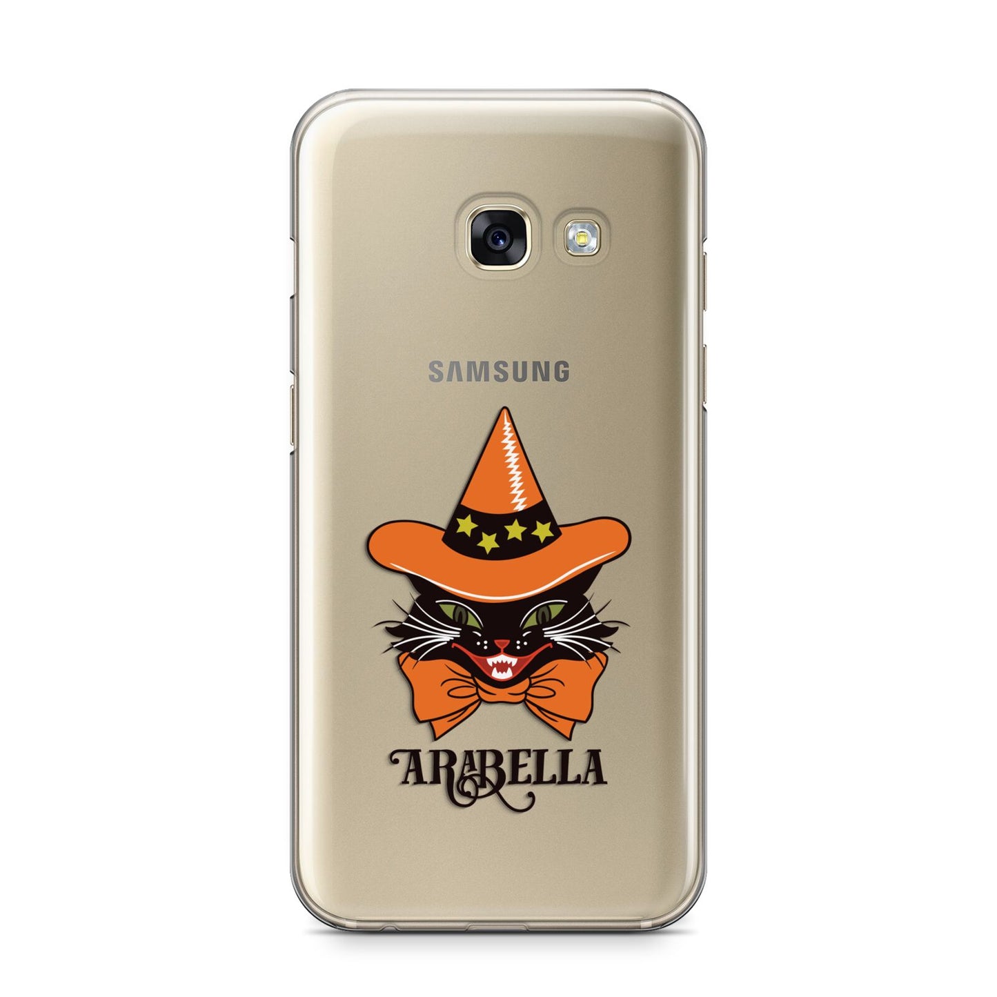 Personalised Halloween Hat Cat Samsung Galaxy A3 2017 Case on gold phone