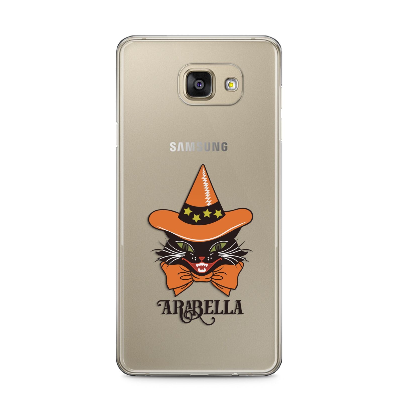 Personalised Halloween Hat Cat Samsung Galaxy A5 2016 Case on gold phone
