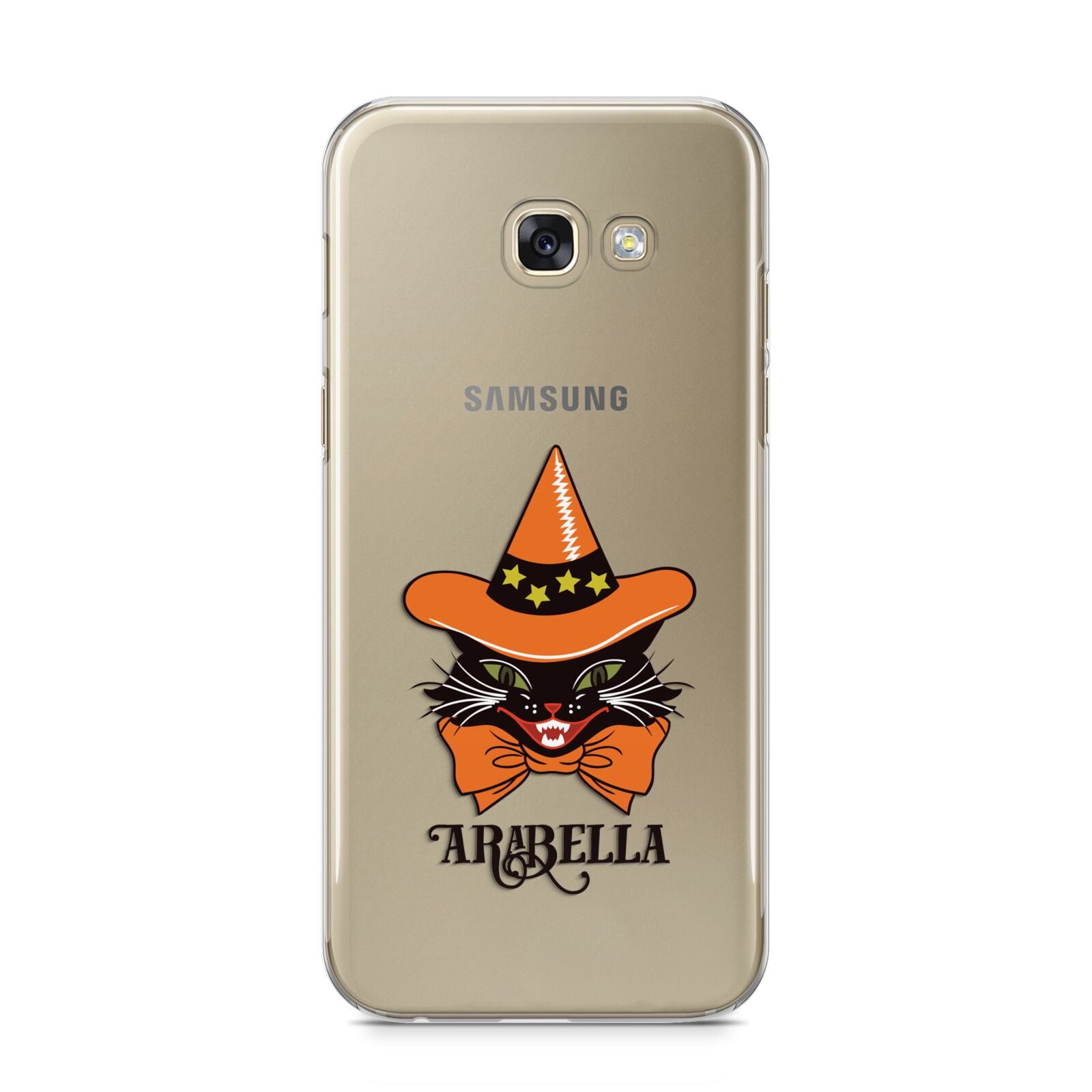 Personalised Halloween Hat Cat Samsung Galaxy A5 2017 Case on gold phone