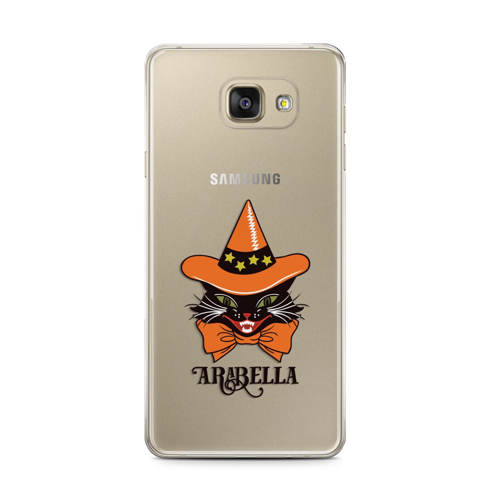 Personalised Halloween Hat Cat Samsung Galaxy A7 2016 Case on gold phone