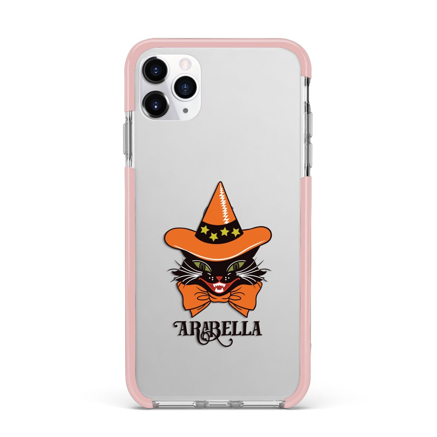 Personalised Halloween Hat Cat iPhone 11 Pro Max Impact Pink Edge Case