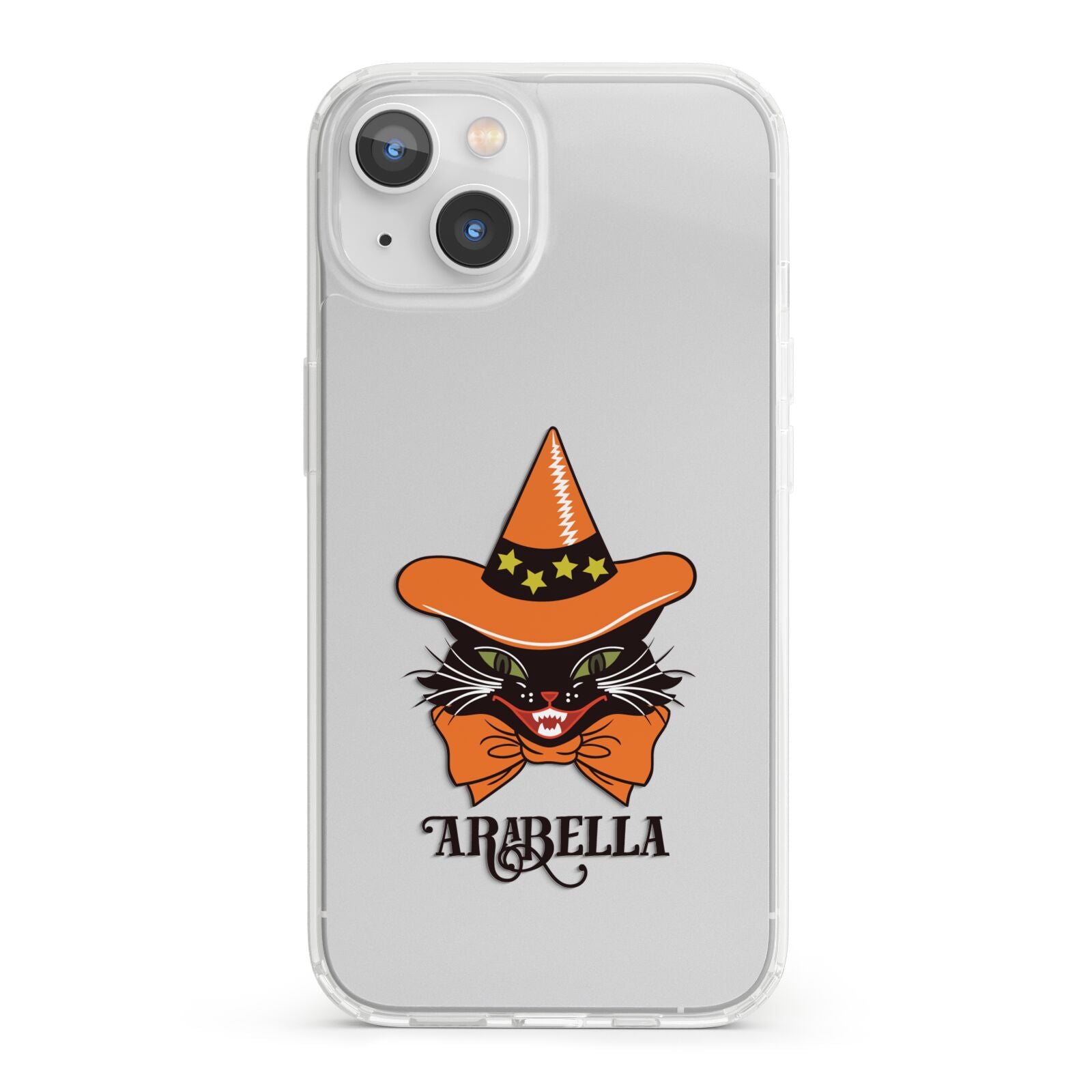 Personalised Halloween Hat Cat iPhone 13 Clear Bumper Case