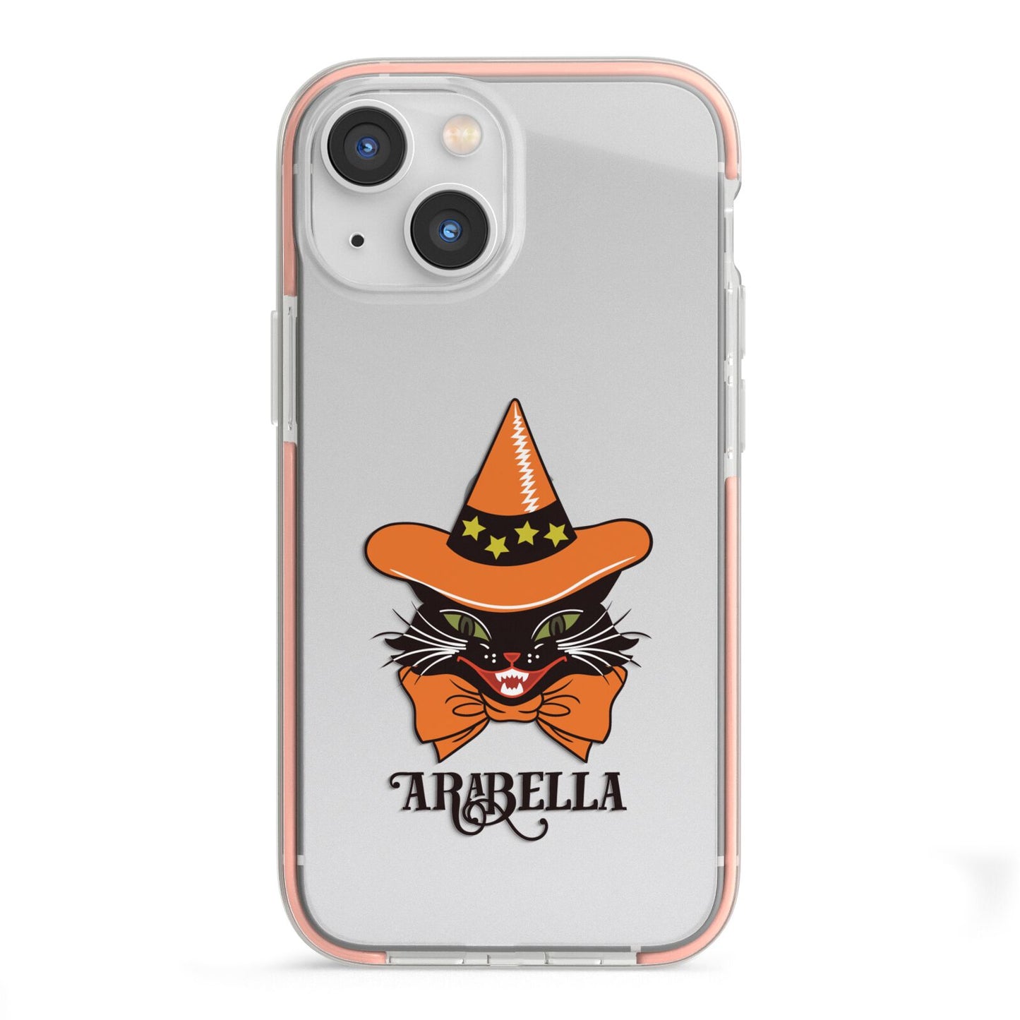 Personalised Halloween Hat Cat iPhone 13 Mini TPU Impact Case with Pink Edges