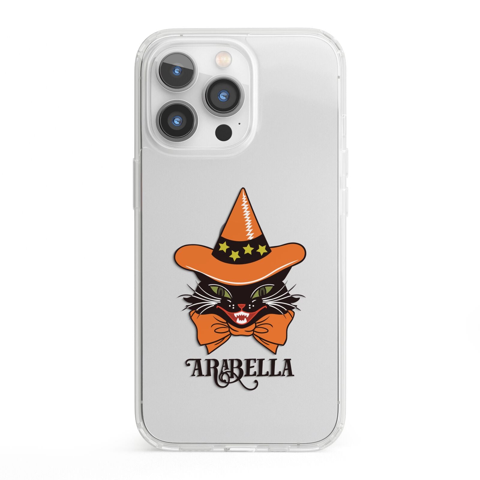 Personalised Halloween Hat Cat iPhone 13 Pro Clear Bumper Case